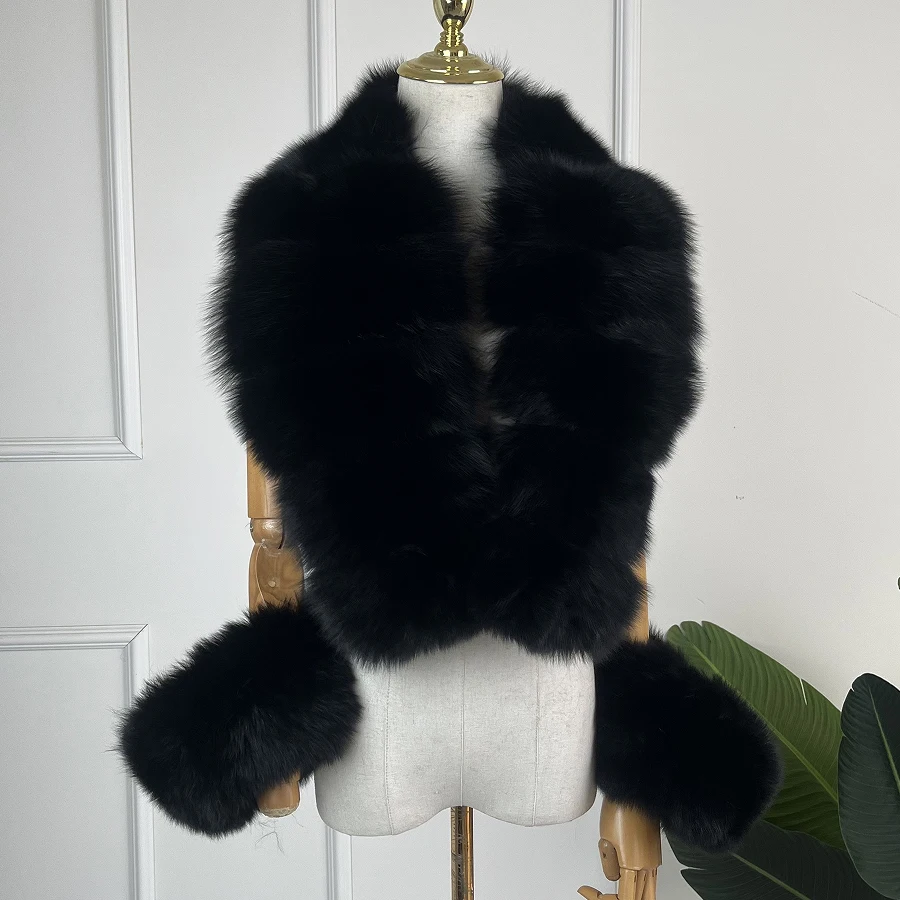 

Natural Fox Fur Collar Real Fur Collar Black Fur New Arrival Winter Warm Fur Clothes For Women Luxury Fox Fur Accessory