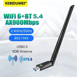 WIFI 6 Adapter Bluetooth5.4 Draadloze Netwerkkaart 900 Mbps Mini USB Dongle Signaalontvanger Voor PC Laptop Windows10/11 Driver gratis
