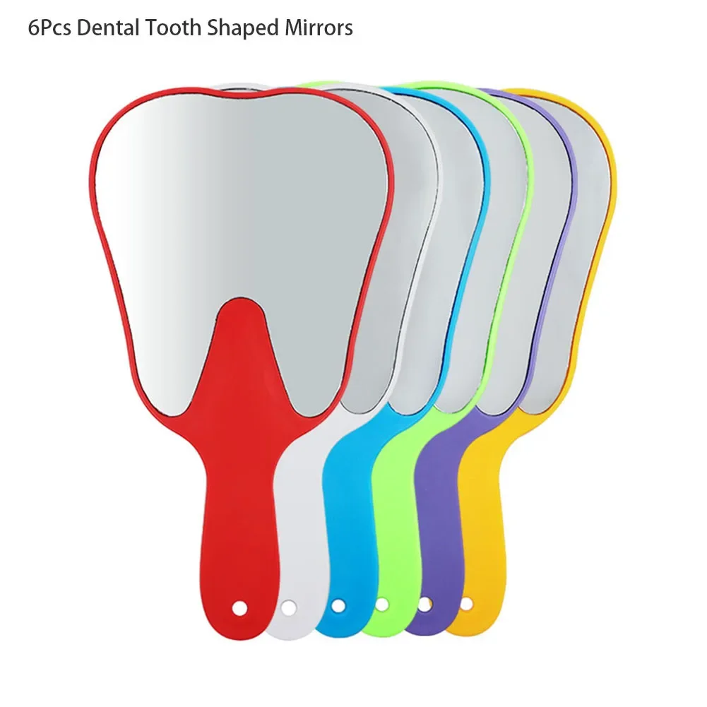 

6Pcs PVC Handle Dental Tooth Shaped Mirror Mouth Teeth Clean Whitening Oral Lab Care Mirrors High Difinitiion Makeup 23.5*13.5cm