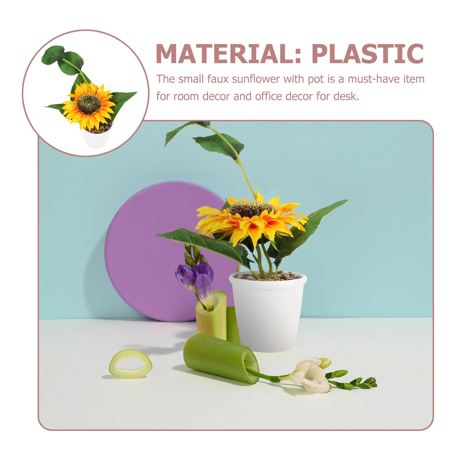 

Simulated Sunflower Bonsai Fake Flower Decor Artificial Potted Plant Realistic Fake Flower Ornament Home Office Restaurant Decor