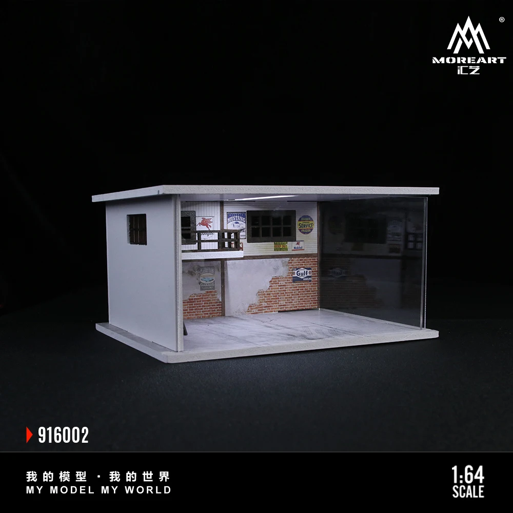 Moreart 1/64 New Series Lighting Version Scene Model No.16 Warehouse Repair Shop Car Friends Gifts Collect Ornaments