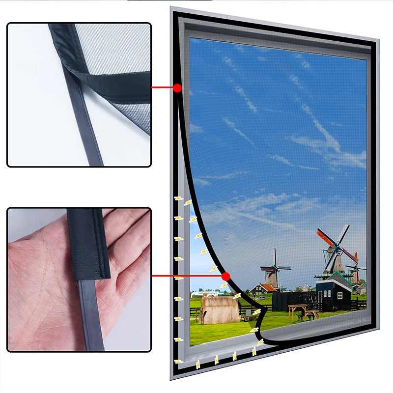 Black New Magnetic Screen Window Mosquito Net Fiberglass Mesh Insect-proof and Fly-proof curtain Removable Washable Transparent