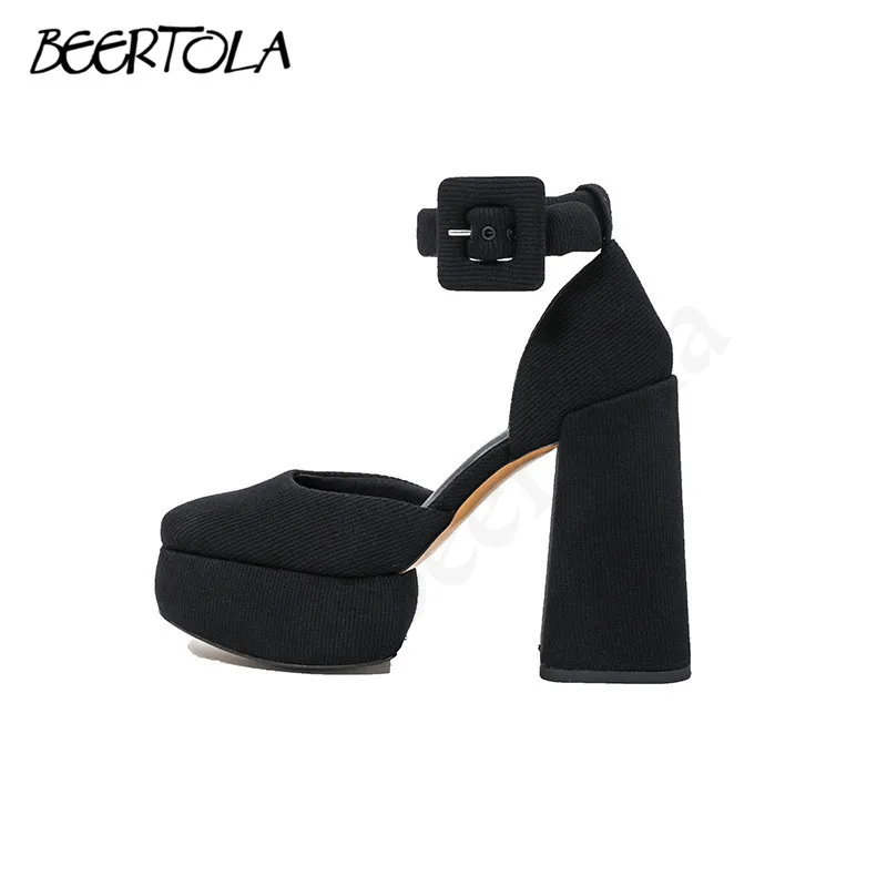 

Women's Square Toe Thick Heel Mary Jane Shoes Thick Sole High Platform Hollow Closed Toe Sandals with Buckle Strap High Heels