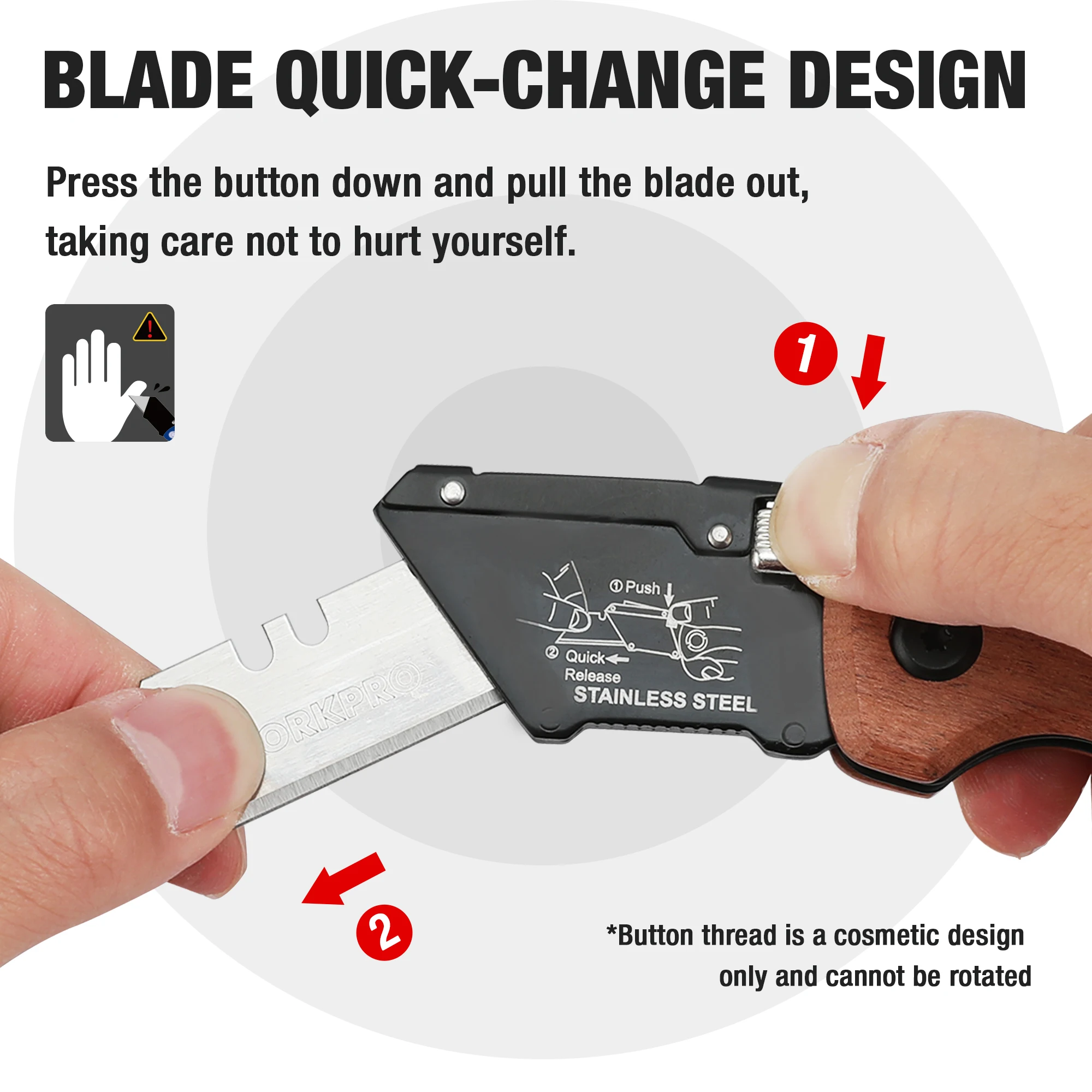 WORKPRO Wood Handle Folding Utility Knife, Box Cutter Replaceable Blade Heavy Duty Folding Box Cutter With 10 Blades