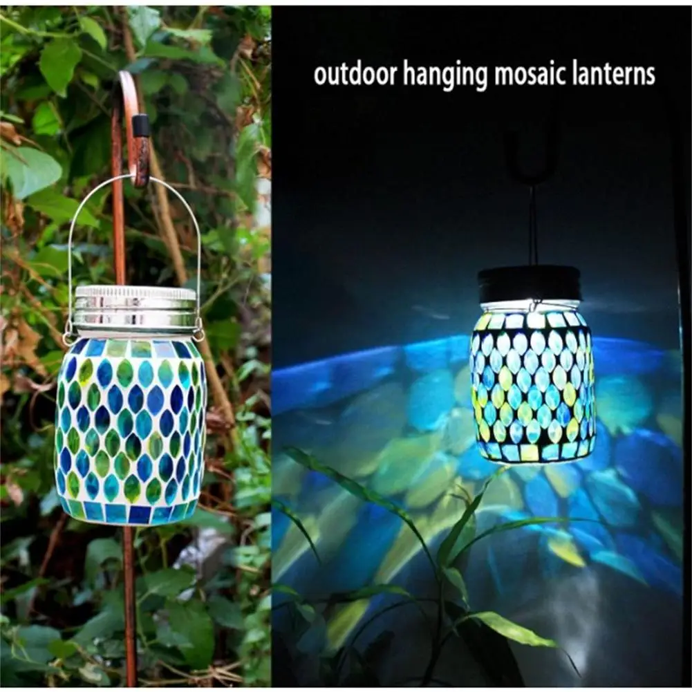 

Mosaic Solar Lanterns Outdoor Hanging Lights Solar Table Lamps Cool Color Mosaic Glass Lights For Garden Pathway