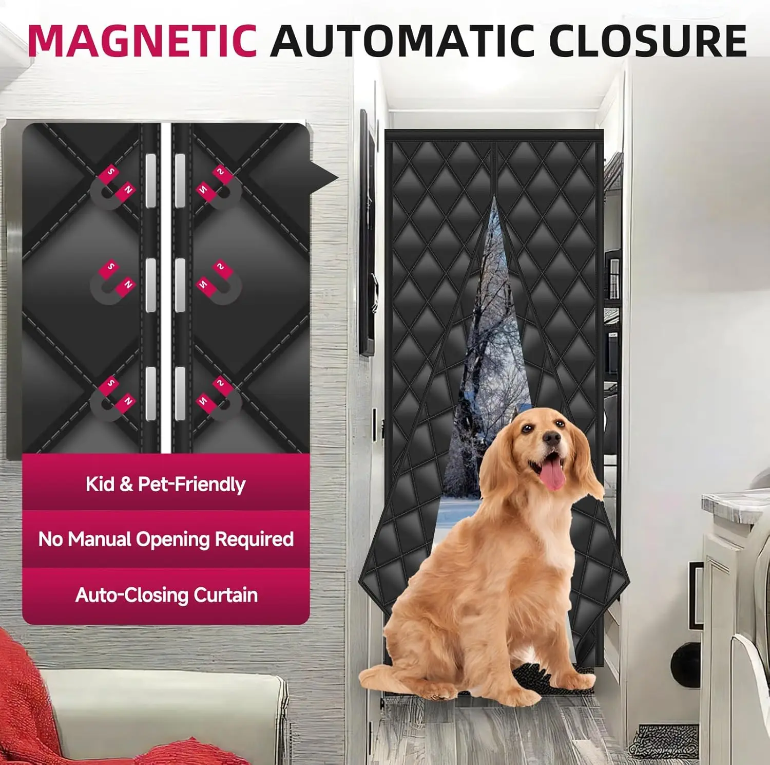 

33 × 80/82 дюймов термоизолированная дверная крышка для автодома, магнитная занавеска для внутреннего прицепа кемпера, сохраняет тепло и холодный плинтус на зиму