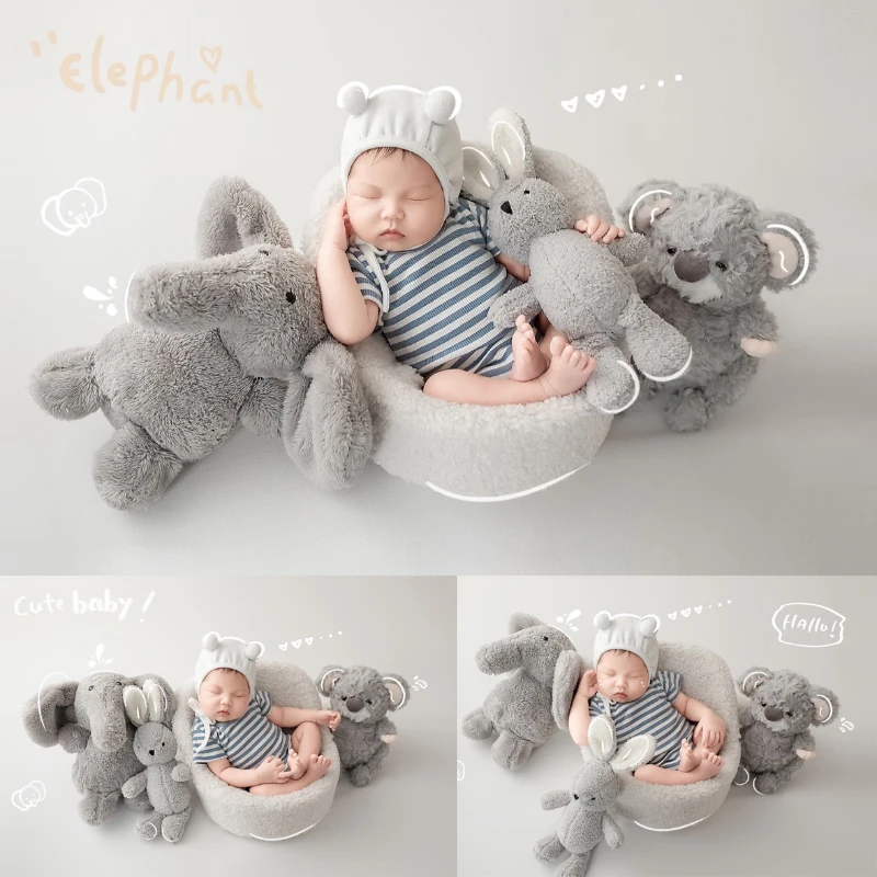 

Newborn photography Accessories for Baby Photo Shooting Cute Clothes with Elephant Animals Zoo Doll for Decor Bebe Photoshoot