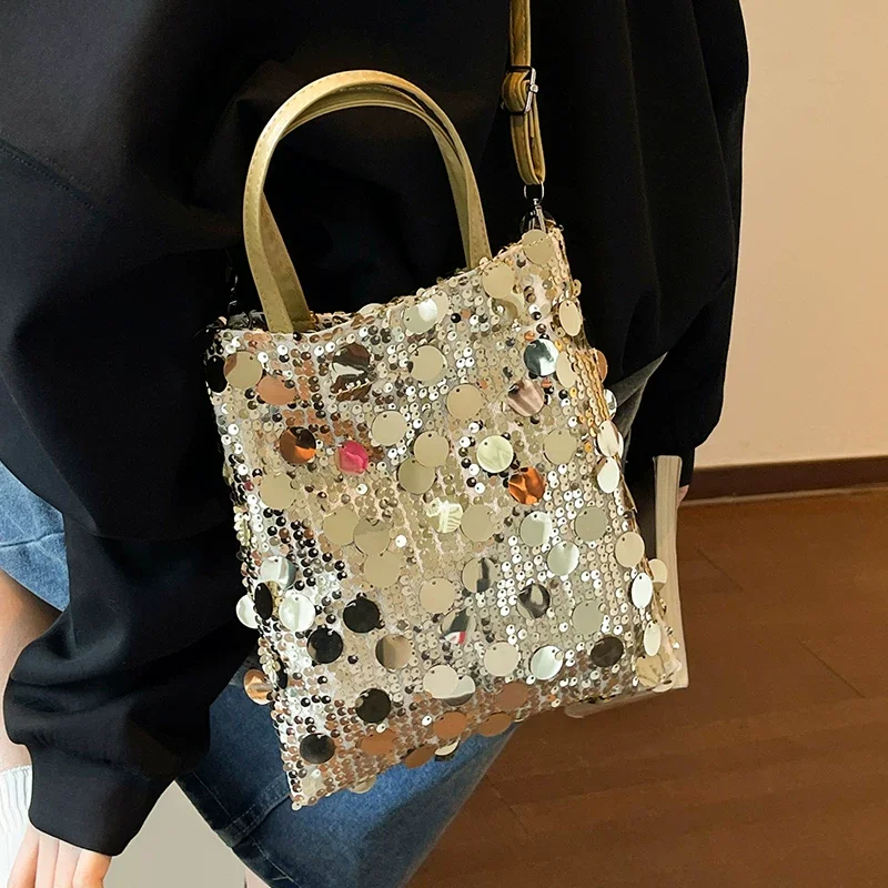 Silver Sequined Women's Bag 2026 Autumn New Rectangle Fashion One Shoulder Bag Casual Versatile Good-looking Crossbody Bag