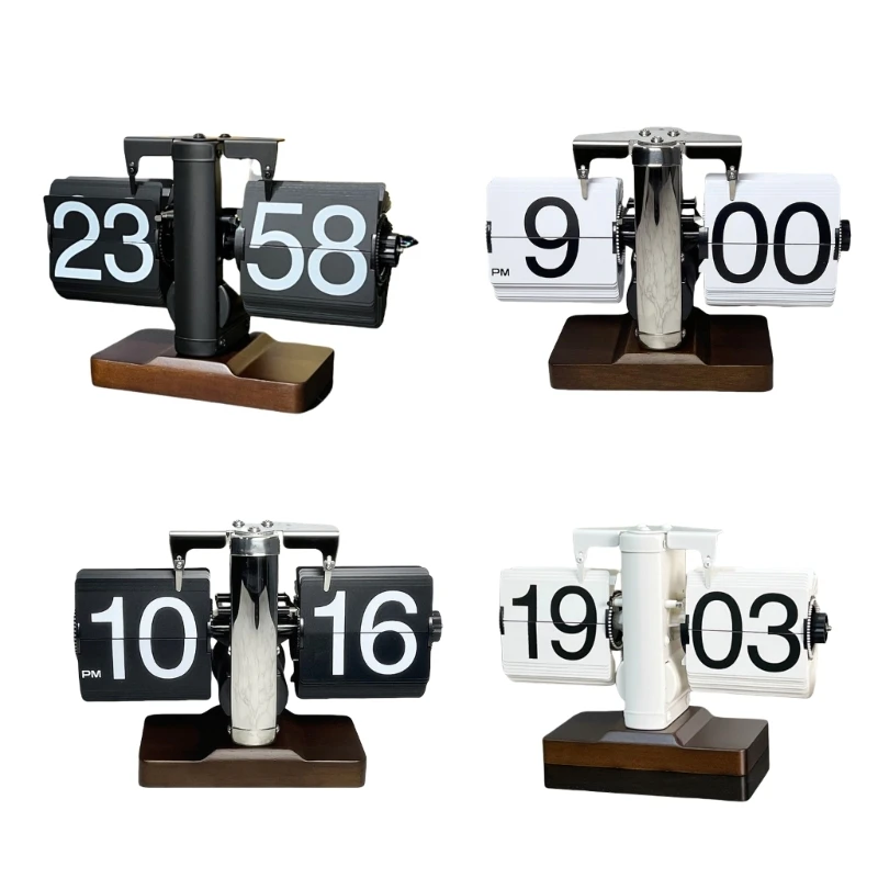 Vintage Digital Turn Page Clock with Automatic Page Turning Battery Operated Mechanical Clock for Home and Office Decors