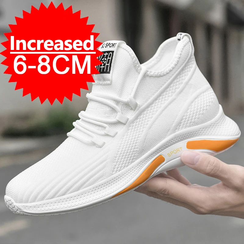 

New Sneakers Men's Elevator Shoes Hidden Heels Breathable Heightening Shoes For Man Increase Insole 6/8CM Optional Height Shoes