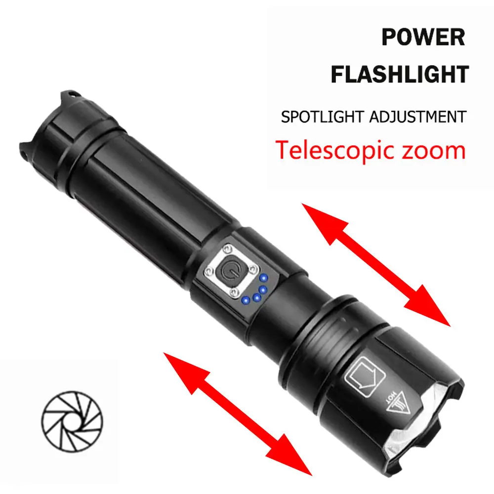 

Super Bright LED Tactical Flashlight USB Rechargeable Zoomable Telescopic Torch 5Lighting Mode Camping Fishing Emergency Lantern