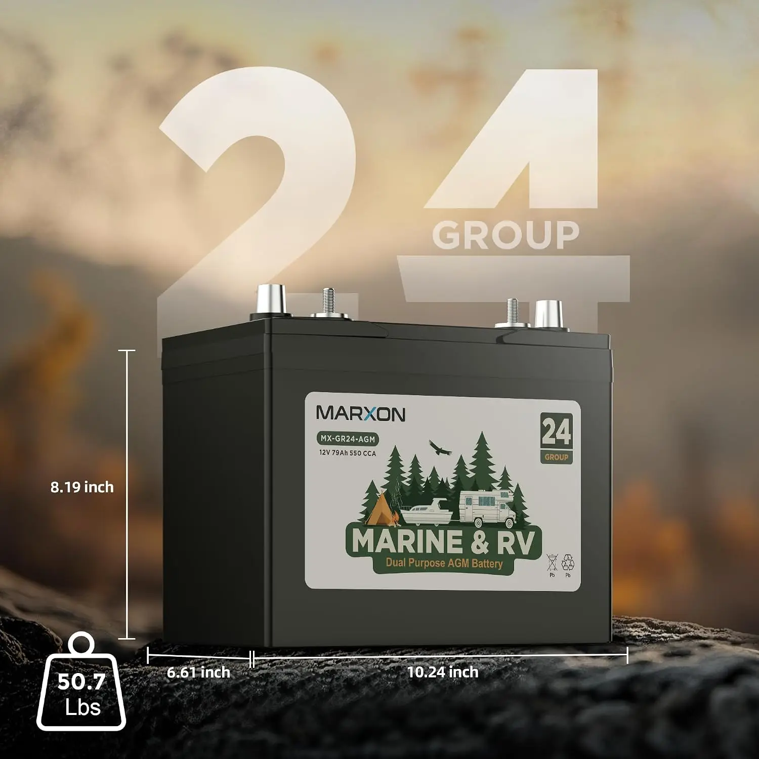 24M Marine Battery 12V 79Ah 715MCA 550CCA 150RC Dual Purpose Deep Cycle & Starting Boat RV, Customized