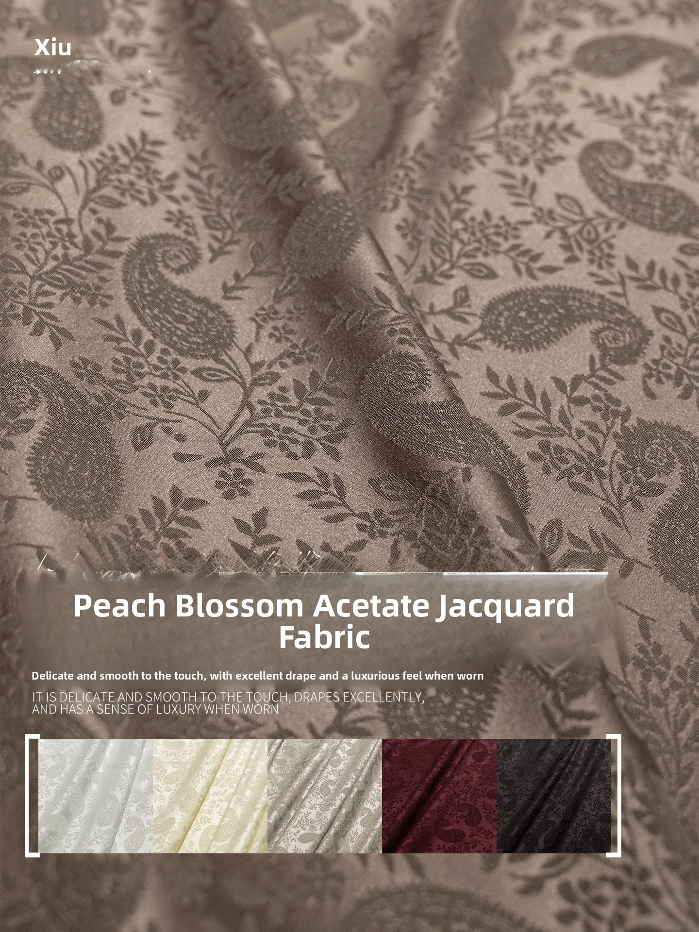 

Faionable Satin Acetate Fabric with Walnut Flower Pattern for Dres Suit Pants And irts High End Chinese Sle