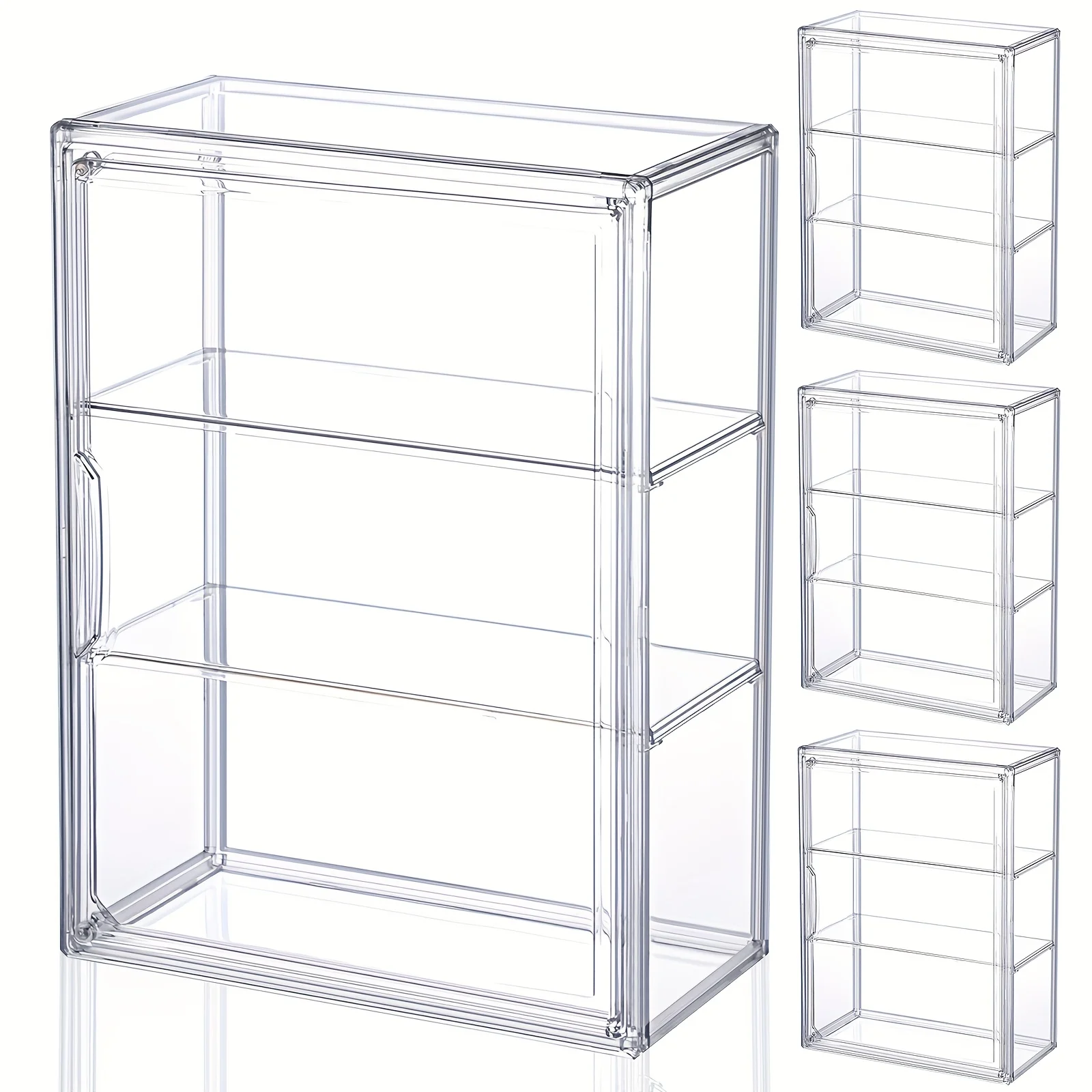 

4pcs Clear Acrylic Display Case 3 Tier Clear Display Shelf Storage Boxes Cabinet Organizer with Magnetic Door for Figures Mini Toys Halloween Gift, Christmas Gift