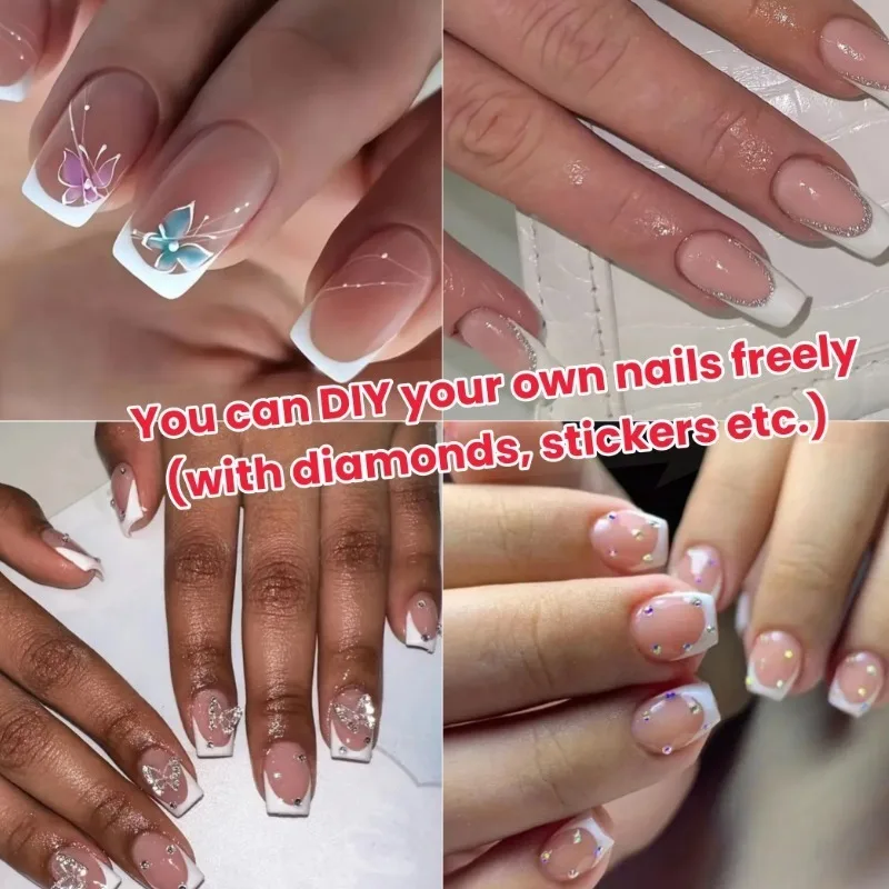 10Pcs Pink Press Nails Semi-finished French Nail Tips Without Sealing Layer Full Cover Fake Nail Can Be Freely DIY at Home