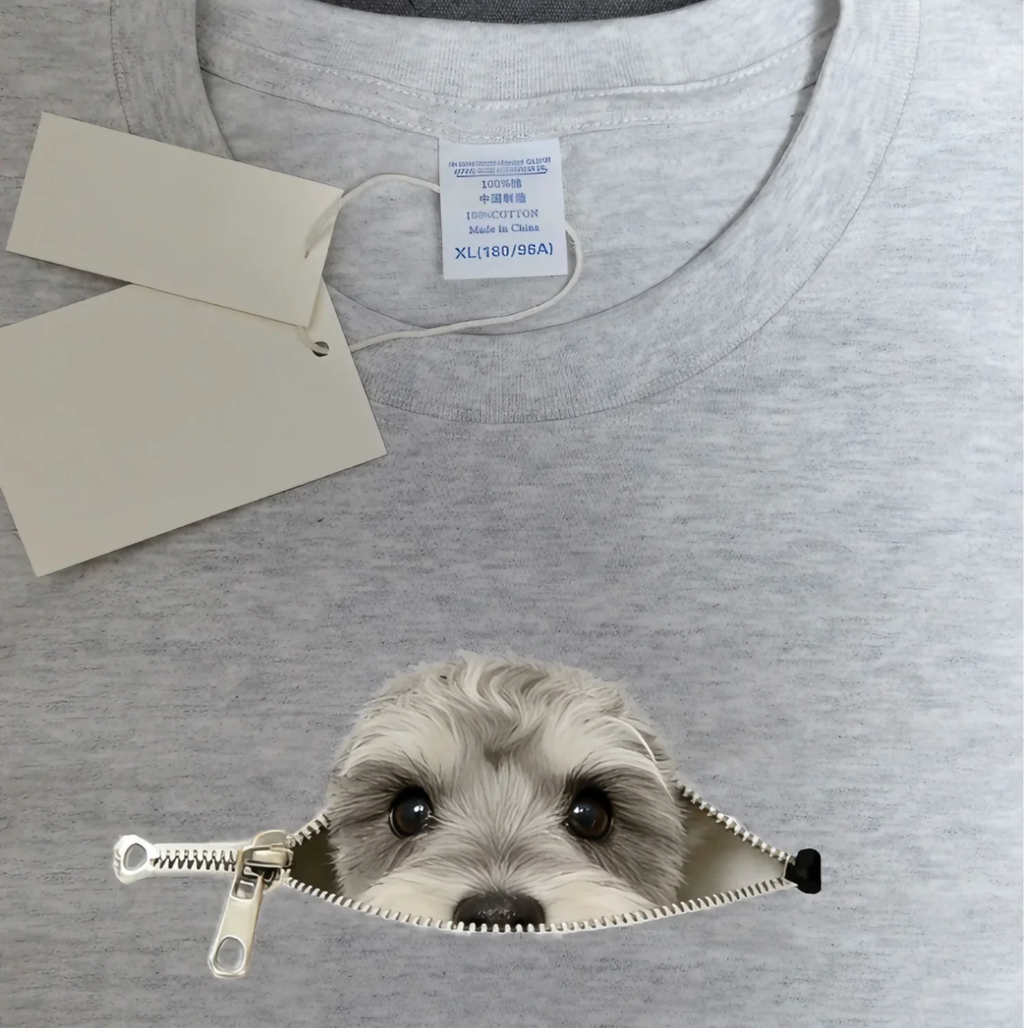 Zipper Schnauzer Dog Long Sleeve T-Shirt Unisex Cotton Creative Fun Autumn Winter Commuting Printed round Neck Anti-Pilling