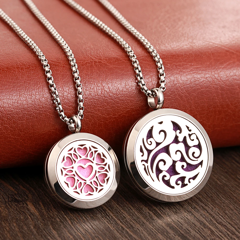 New Stainless Steel Tree of Life Aromatherapy Necklace Perfume Essential Oil Diffuser Necklace Locket Pendant Necklace Men Women