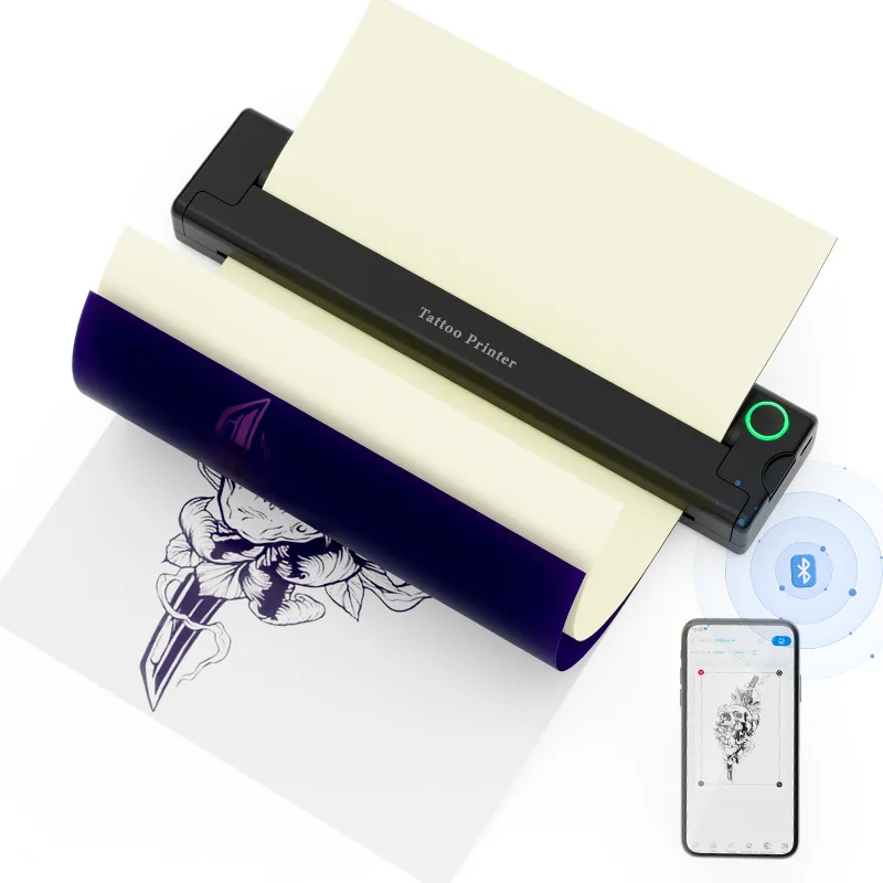 MP-8018T Mini A4 Tattoo Printer Portable Wireless Bluetooth A4 Tattoo Transfer Machine Compatible with iPhone Android Phone