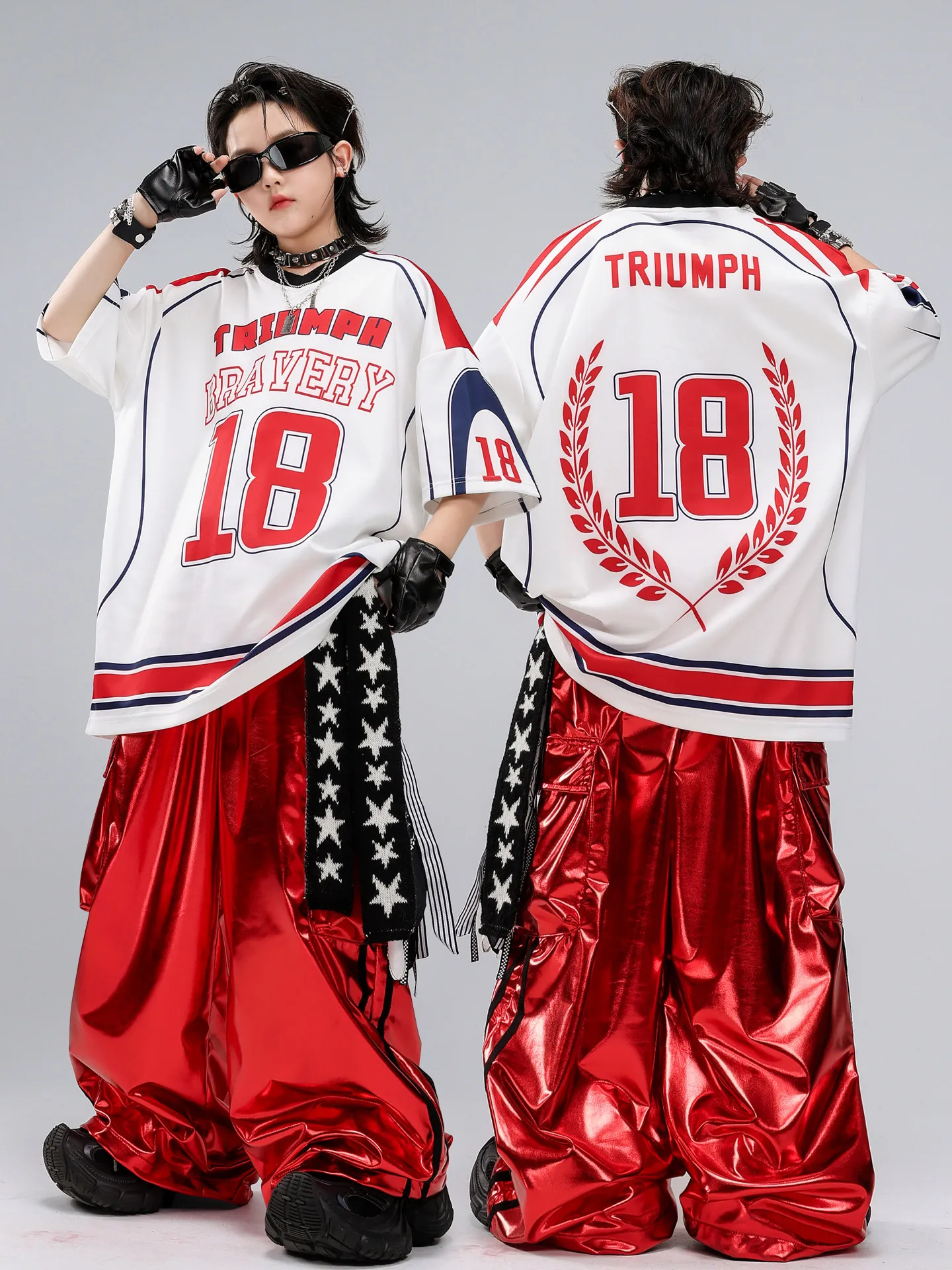 

New Children Hip Hop Dance Costumes For Girls Loose Shirts Leather Pants Streetwear Boys Modern Jazz Dance Rave Clothes DQS23280