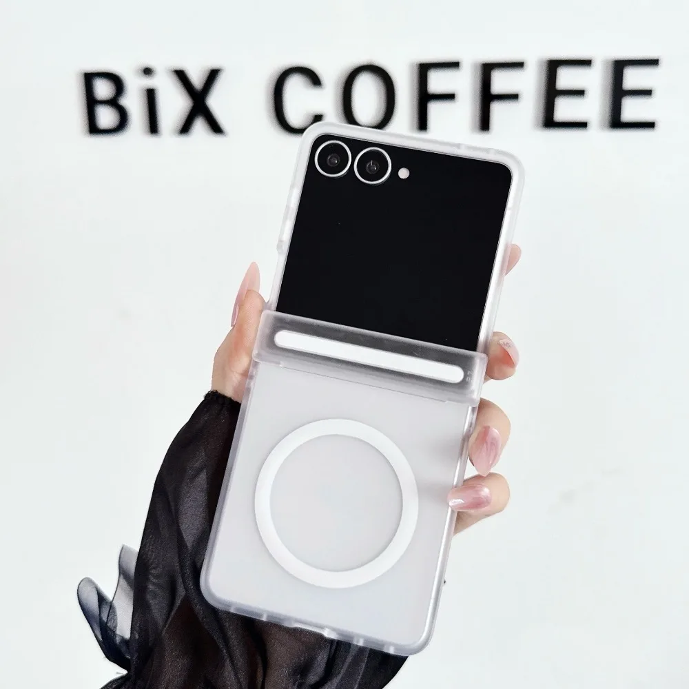 Candy Color Transparent For Magsafe Magnetic Phone Case For Samsung Galaxy Z Flip 8 7 FE 6 5 Hinge Protection Hard Cover