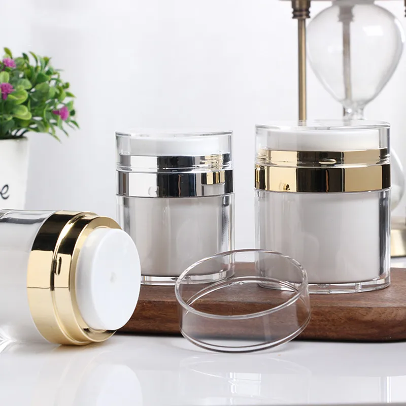 

15g 30g 50g Airless Pump Jars Empty Refillable Bottles Travel Face Cream Lotion Cosmetic Container Plastic Empty Makeup Jar Box
