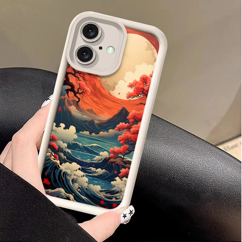 Cartoon scenery For IPhone 16 11 13 14 12 Pro Max 15 Plus SE 2020 X XR XS Max 8 7 Plus Mini black Soft Silicone Phone Case