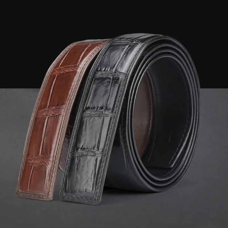 

New Crocodiles Cummerbunds Belly Non Splicing Men's Genuine Leather Plate Buckle Thai Fashion Genuines Leathers Belts Male Belts