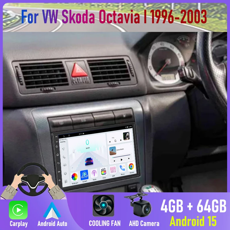 

7'' For Skoda Octavia I 1996-2003 Car Radio Stereo Android 15 Auto Navi CarPlay Rear Camera Head Unit GPS BT Google Map Wifi