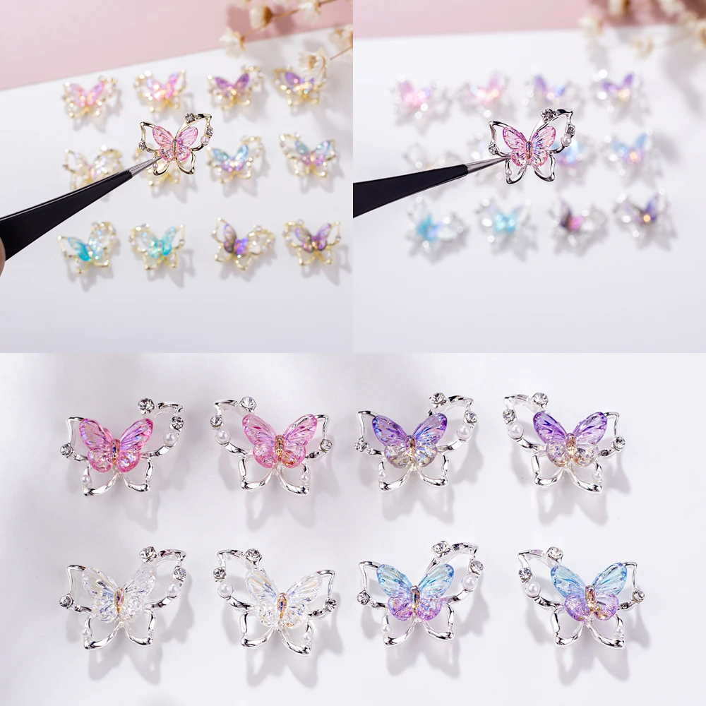 

5Pcs Butterfly Nail Art Charm 3D Luxury Crystal Clear Diamond Pearl Fairy Butterfly Nail Ornament DIY Exquisite Nail Accessories
