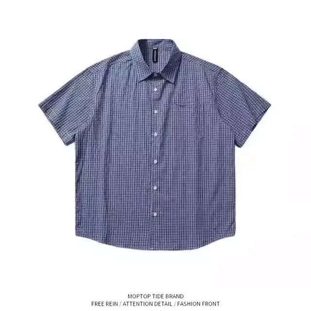 

Mr. WH American Retro Casual Plaid Shirt Unisex Loose Versatile Couple Style Cityboy Shirt Polyester Fiber Short Sleeve