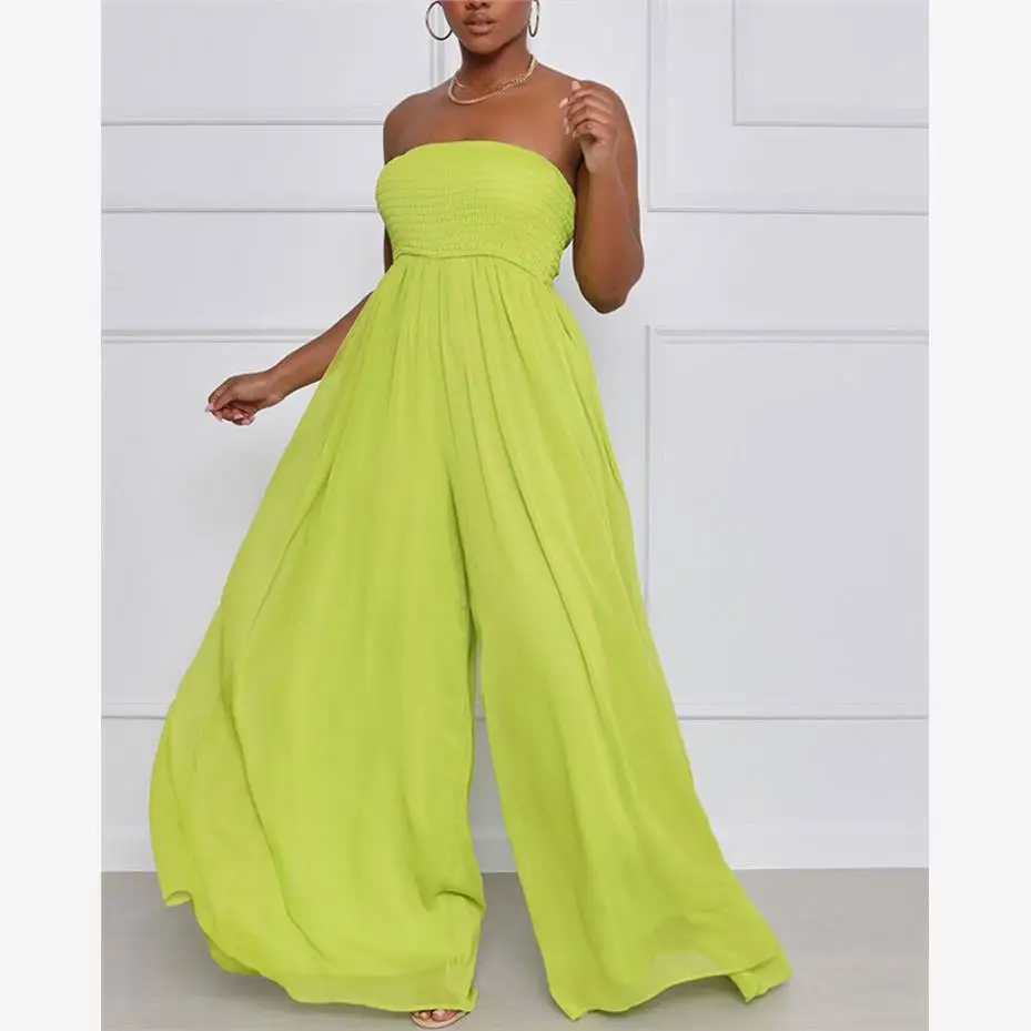 

Sexy Wrap Chest Chiffon Wide Leg Jumpsuit High Waist Floor Length Suit Polyester Fabric Commute Style Summer