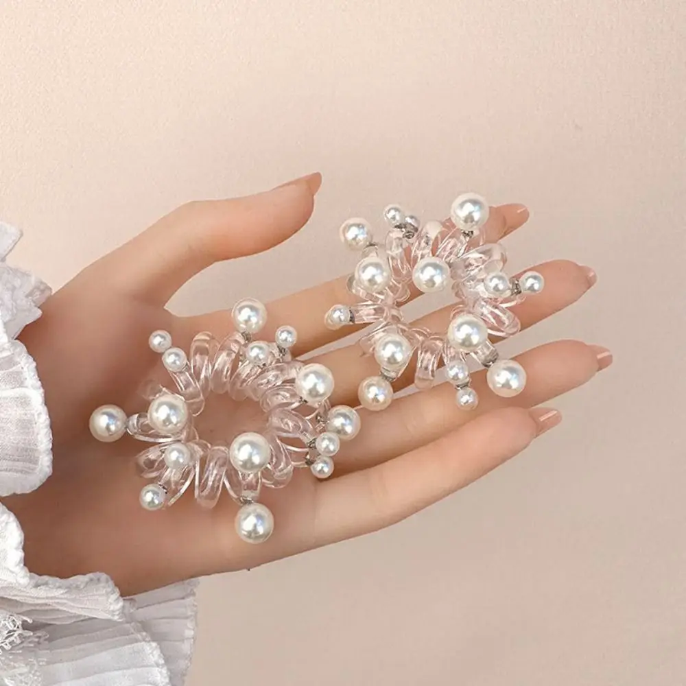 Dulce TPU línea telefónica cuerda para el cabello estilo coreano Scrunchies Anillo para el cabello transparente lazos para el cabello elástico perla Cola de Caballo titular boda