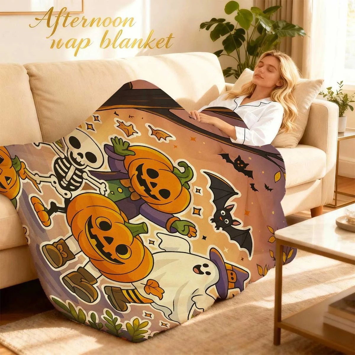 Spooky Throw Blanket Pumpkin, Ghosts, Dancing Skeletons Soft Flannel AllSeason Bedspread Lightweight & WrinkleResistant Perfect for Party Decor, Blanket, F