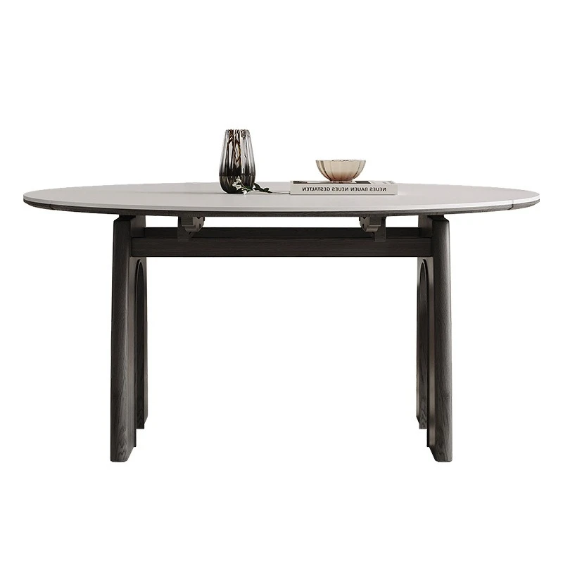 Solid wood sintered stone dining table, extendable dining table and chair combination, suitable for square and round use