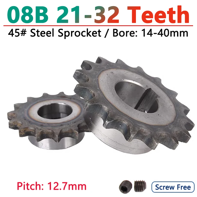 1pcs 08B Industrial Drive Sprocket Wheel 45# Steel Chain Gear 21 22 23 24 25 26 28 30 32 Teeth Bore 14-40mm Pitch 12.7mm