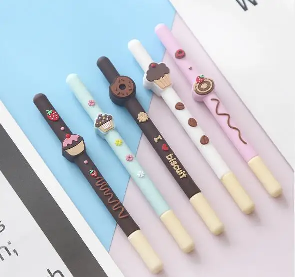 2 Pcs Stationery Cute Biscuit Gel Pen Novelty Creative Choclate Sweet cake lovely funny Donuts fruit