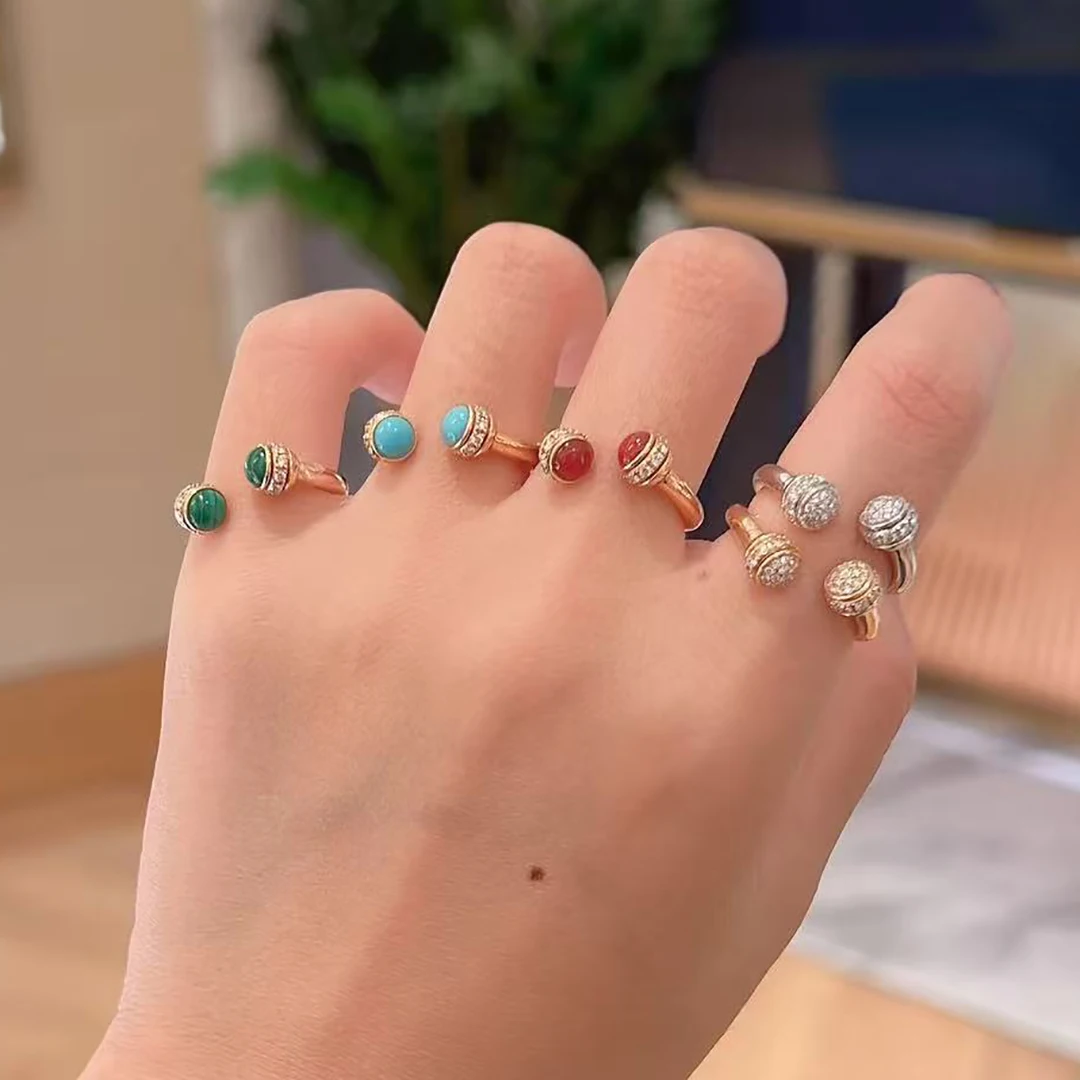 

Вращающееся открытое кольцо из стерлингового серебра 925 пробы с толстым покрытием из розового золота 18 карат и натуральным агатом