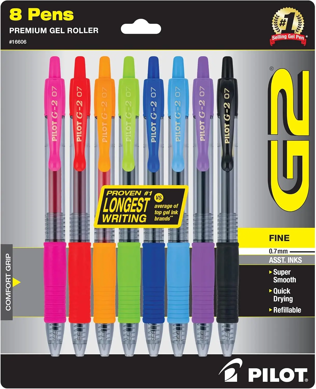 

8 Pack Gel Ink Pens, Fine Point 0.7mm, Smooth Writing, Refillable, Quick Drying, Assorted Colors
