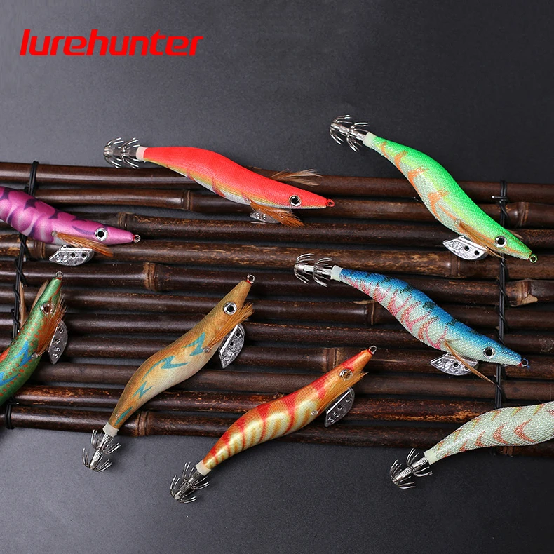 10PCS with Shrimp Bag 3D Printing 2.5 3.0 3.5  Hook Luminous Squid Jig Fishing Wood Shrimp Lure Squid Cuttlefish Jigs Lures 썸네일 5