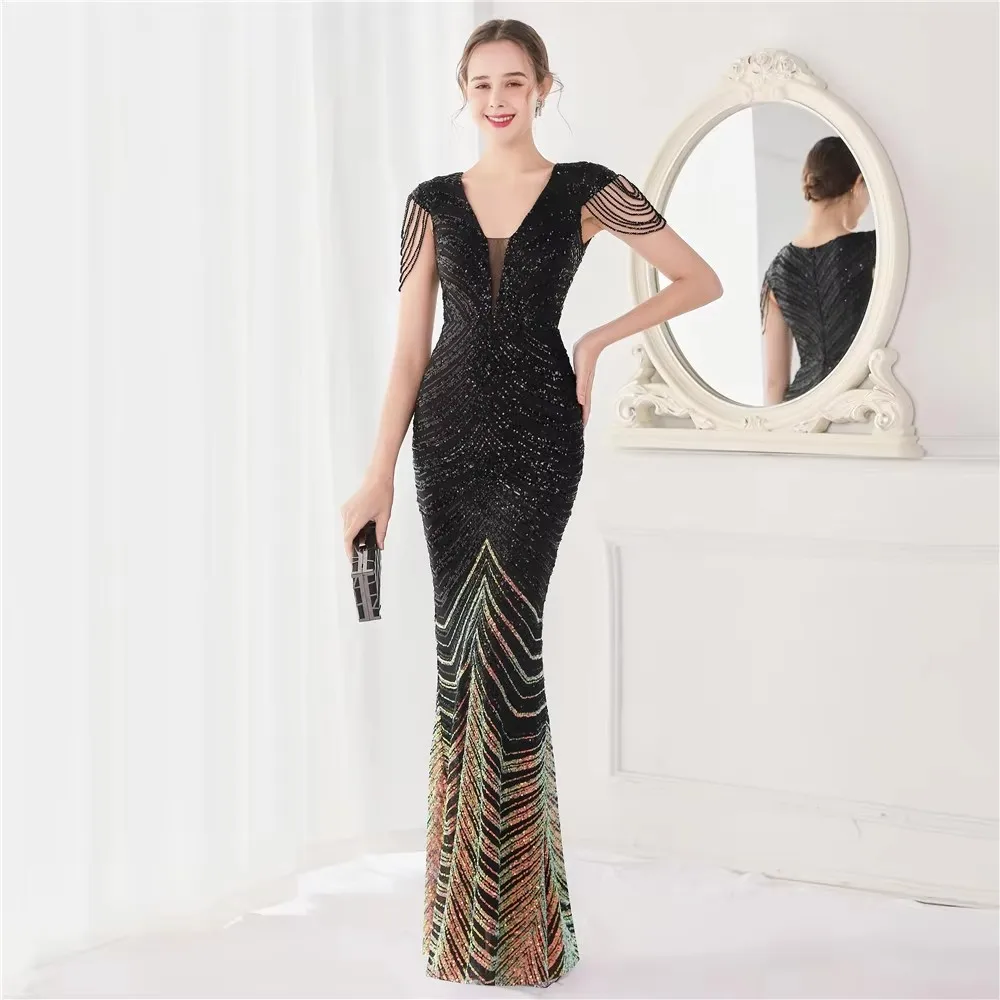 

ltop class dress handmade bead craft party evening dress sexy long toast etiquette dress wedding dress