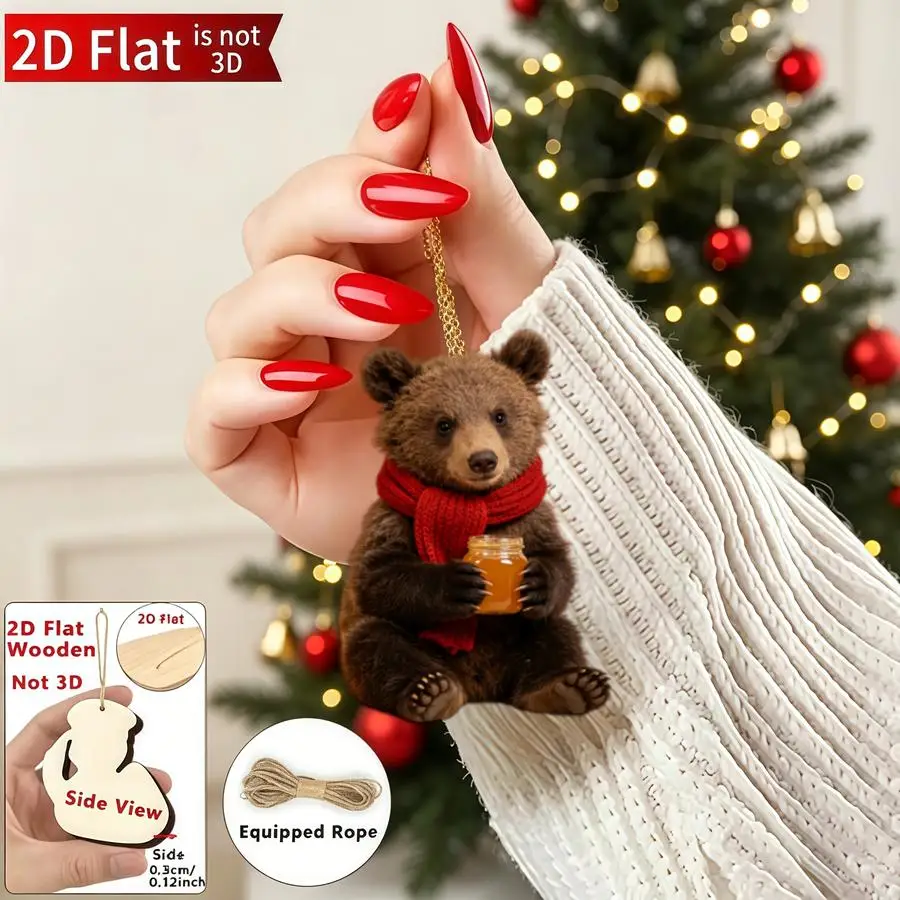 1/5/10/20/50/100pcs 2D Flat,  hanging decorative ornaments featuring a cute animal Christmas party design, perfect holiday gift