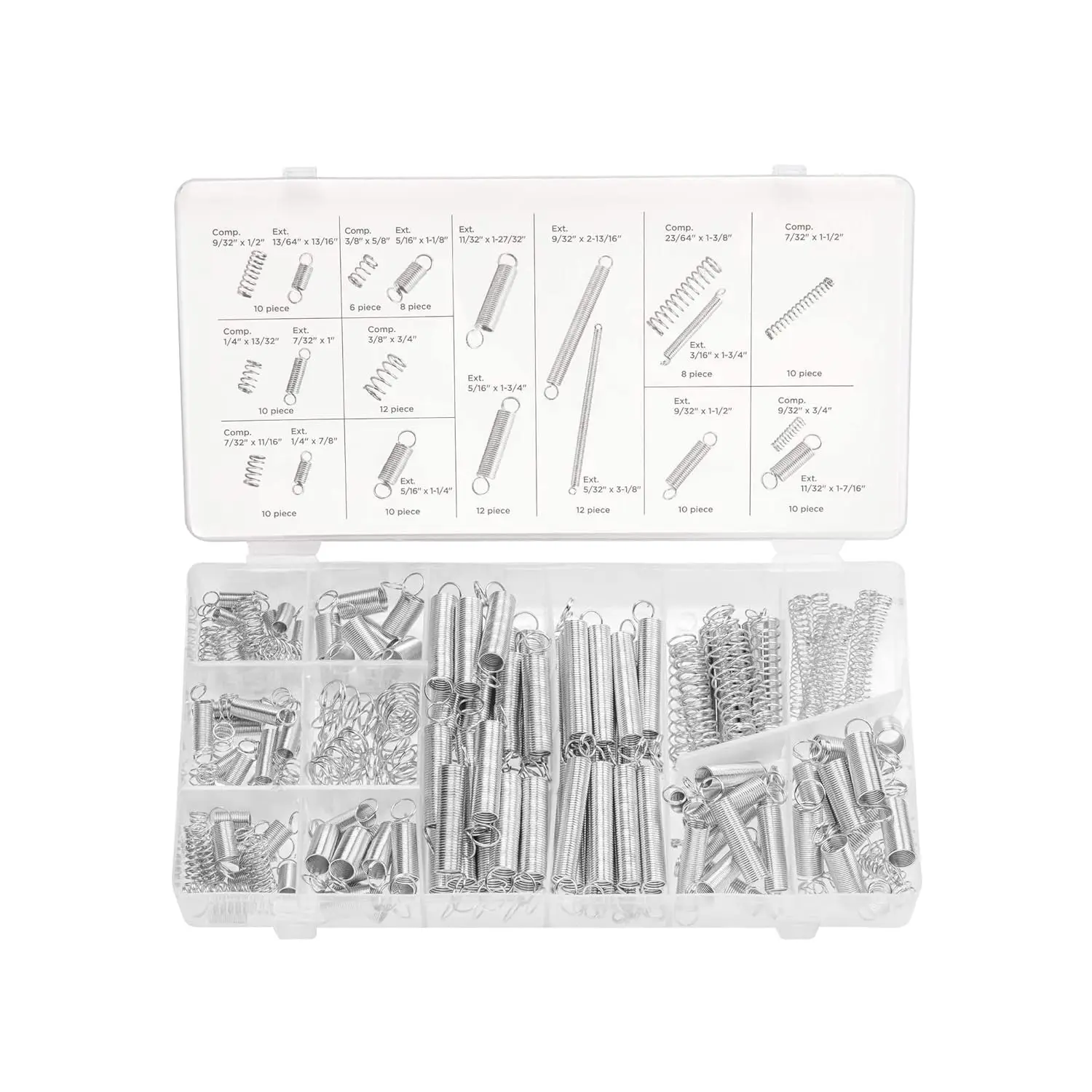 Spring Assortment Set, 200 Piece, Extension and Compression Springs Kit, Zinc Plated Steel Mechanical Compression Springs