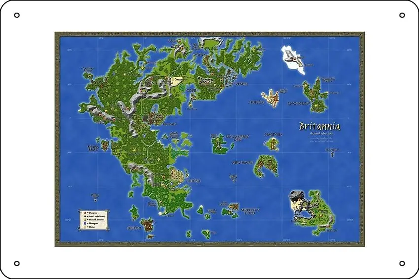 Ultima Online Map Art Print 8 x 12 Inch Funny Metal Tin Sign Game Room Man Cave Wall Decor