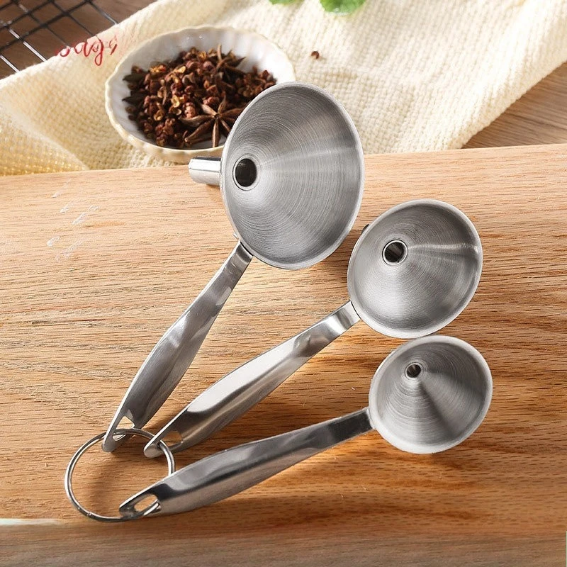 

Stainless Steel Mini Funnel Set 3-Piece, Kitchen Funnel for Oil Vinegar Spices, Leakproof Easy Pour Liquid Funnel with Handle