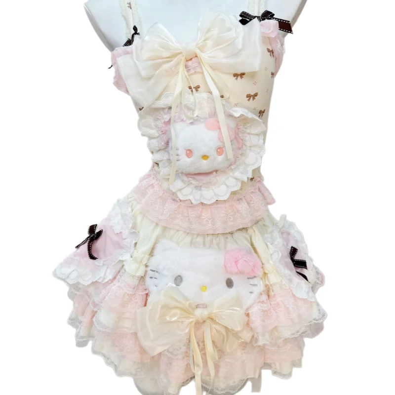 

Милый женский летний кроп-топ с кружевной отделкой и бантиками, нежные и очаровательные розовые топы для девочек, короткая юбка-пачка в стиле Лолита