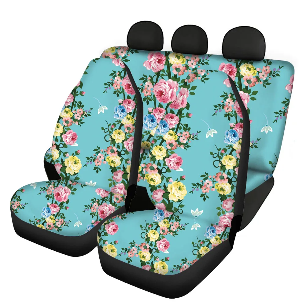 INSTANTARTS Spring Colorful Flower Design Front&Back for Vehicle Seat Covers Car Seat Cover Easy to Install Full Set Interior