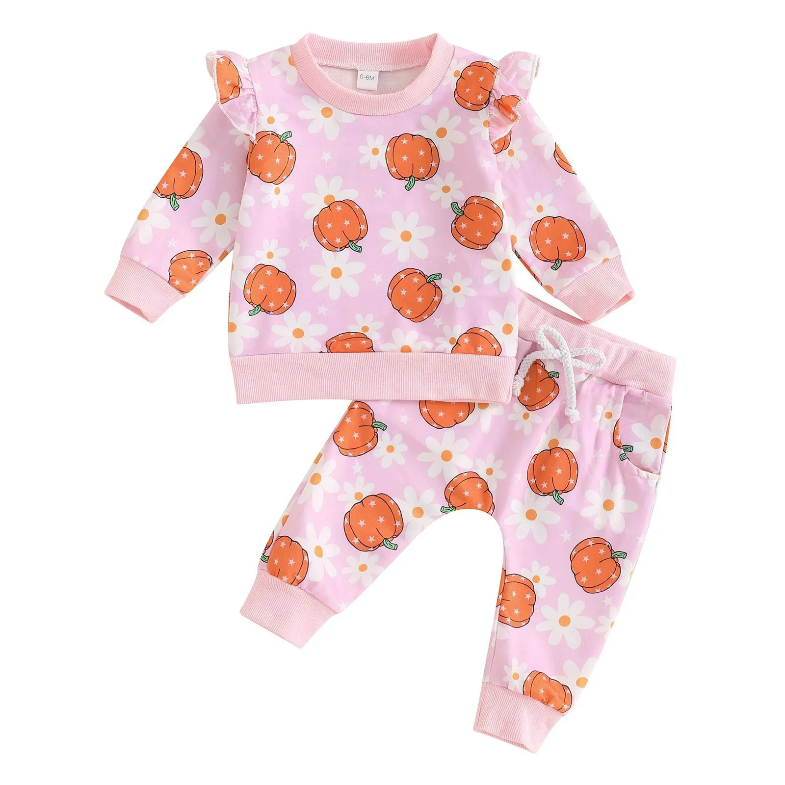 

Ready To Ship Girls Halloween Clothing Set Autumn Winter Long-sleeved Girls Pumpkin Pajamas Outfits