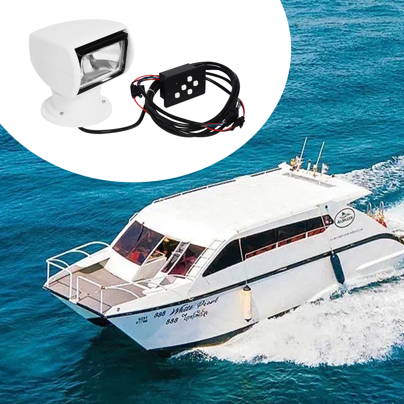 100W Remote Control Searchlight IP66 Marine Grade Lightweight & Durable 800m Lighting Distance ABS Design for Boats & Yachts