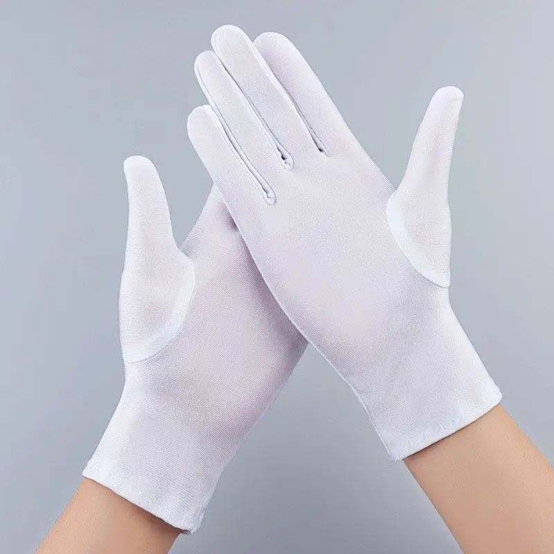 【IIOO】Fashion Spandex Elasticity Short Gloves Solid Party Prom Etiquette Performance Props Jewelry Inspection Working Gloves