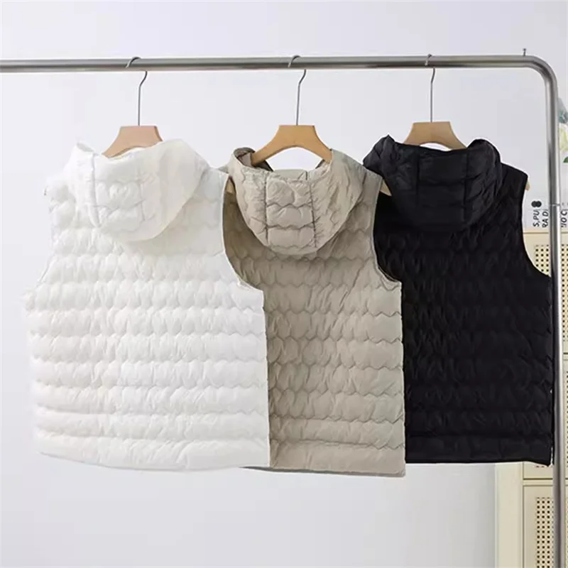 Winter Warm Hooded Down Waistcoat Jacket Women Ultra Light Thin White Duck Down Vest Coat Female Sleeveless Short Tank Parkas